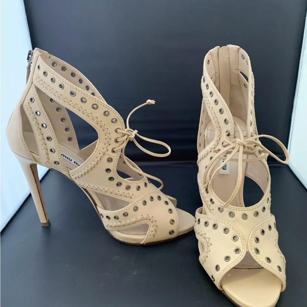 Authentic MIU MIU Leather Lace-Up Heels – Made in Italy